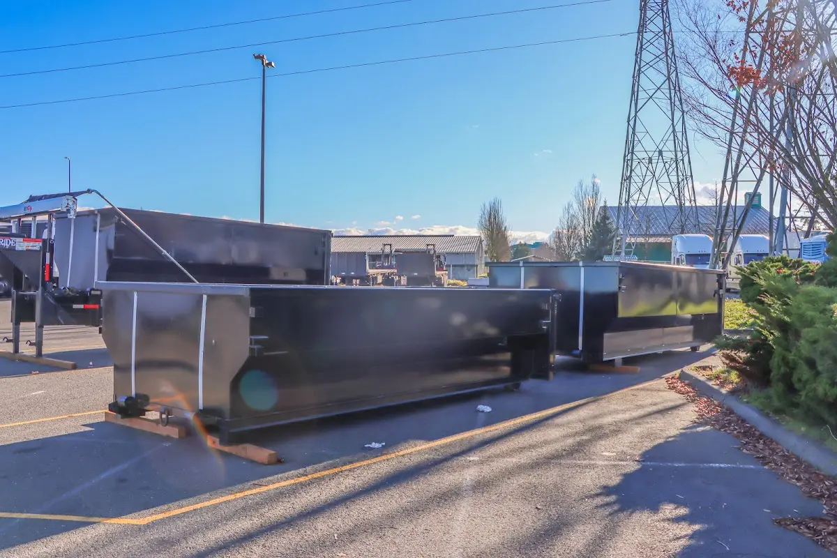 Roll-off dumpster ready for waste disposal at job site for 6 Yard Dumpster Rental in Diamond Springs